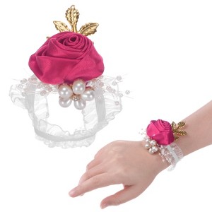 Unique Bargains Wrist Corsage Artificial Flower Elastic Band Fabric Wrist Corsage Bracelet - 1 of 4