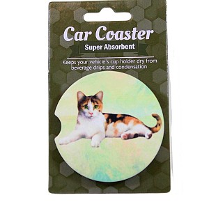 E & S Imports 2.5 Inch Calico Cat Car Coaster Super Absorbent Feline Coasters - 1 of 3
