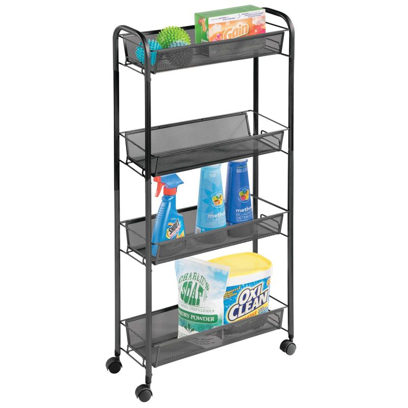 mDesign Steel Slim Rolling Utility Cart Storage Organizer with 4 Shelves, 1 of 9