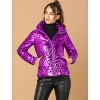 INSPIRE CHIC Women's Holographic Shiny Zipper Metallic Down Puffer Jacket - 3 of 4
