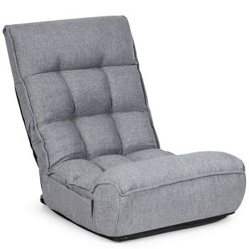 Costway 4-Position Floor Chair Folding Lazy Sofa w/Adjustable Backrest& Headrest Gray
