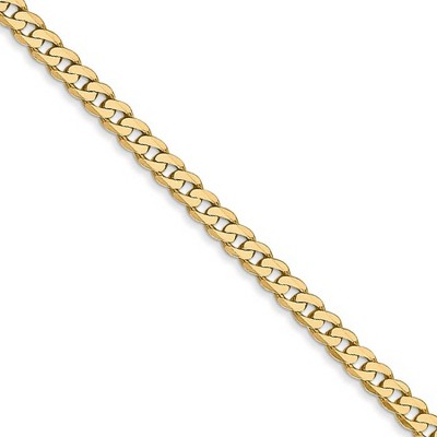 Black Bow Jewelry 2.9mm, 14k Yellow Gold Solid Beveled Curb Chain Bracelet