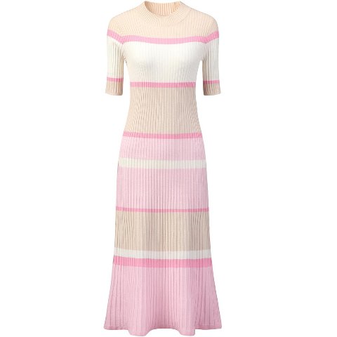Женские платья INSPIRE CHIC Women's Striped Ribbed Short Sleeves Midi Basic Knitted Dresses Pink Medium