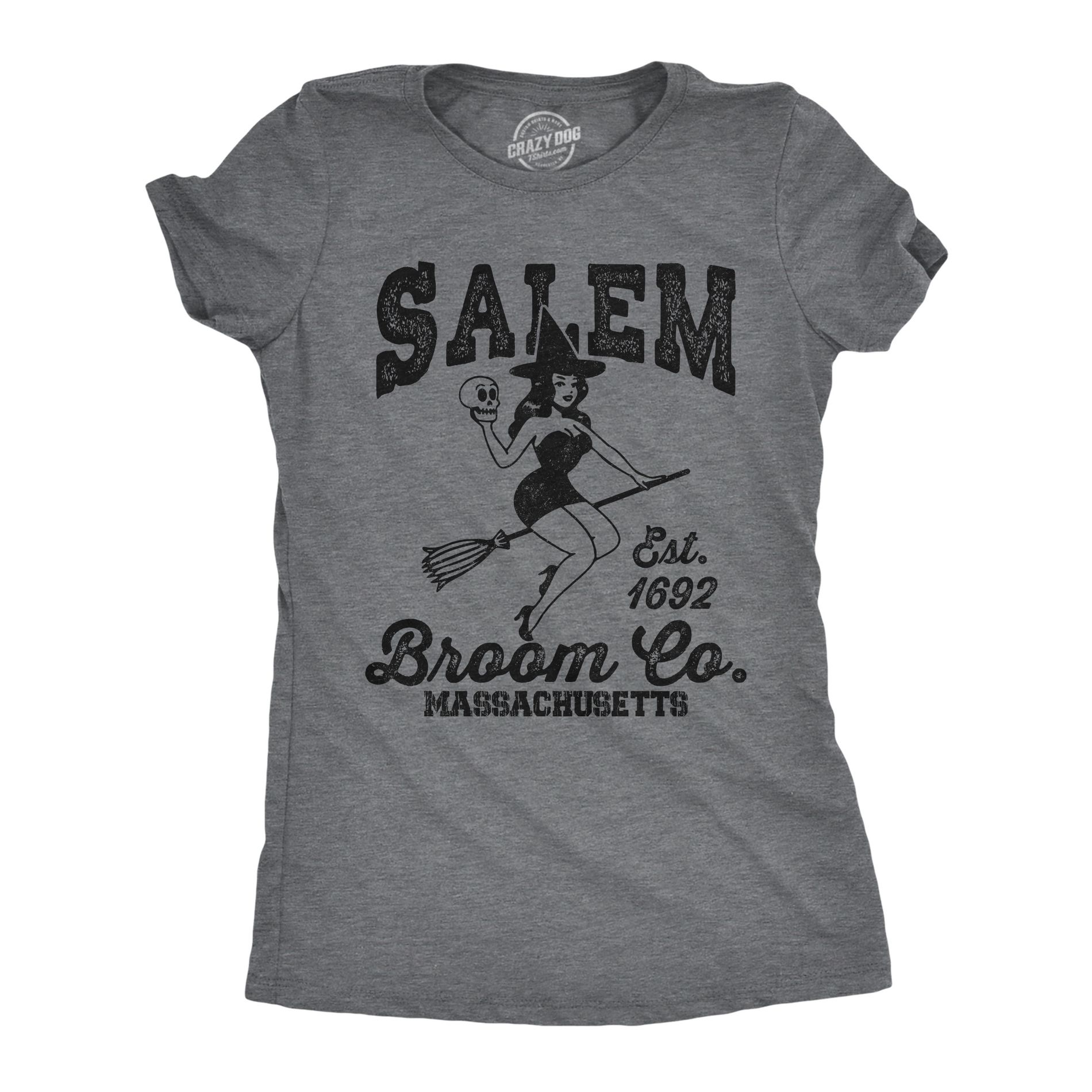 Womens Funny T Shirts Salem Broom Co Sarcastitc Halloween Witch Graphic Tee for Ladies - Crazy Dog Women's T Shirt For Halloween Season Dark Grey XXL