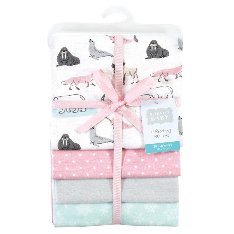 Hudson Baby Infant Girl Cotton Flannel Receiving Blankets, Girl Arctic Animals, One Size, 2 of 7