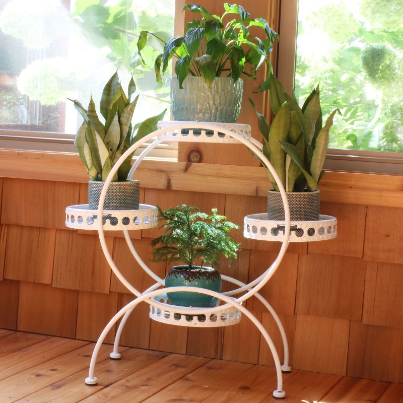 Sunnydaze Indoor/Outdoor Steel 4-Tiered Ferris Wheel Potted Flower Plant Stand Display - 28" - White, 6 of 9