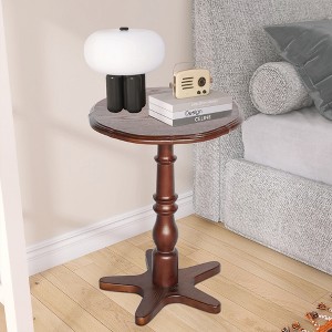 Wooakway 16"W*22"H Brown/Black Round End Table Cocktail Drink Side Tables Small TV Tray Table for The Sofa in The Living Room and Bedroom Bed Chair - 1 of 4