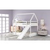 Okak Twin House Bunk Bed with Roof, Ladder,Safety Guardrails Floor Low Bunk Bed Solid Wood for Kids, Girls, Boys Easy Assemble, White - 3 of 4