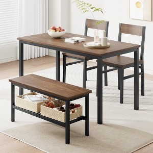 Dining Table Set for 4, Kitchen Table with 2 Chairs and a Bench, 4-Person Dining Room Table Set with Storage Rack & Metal Frame - 1 of 4