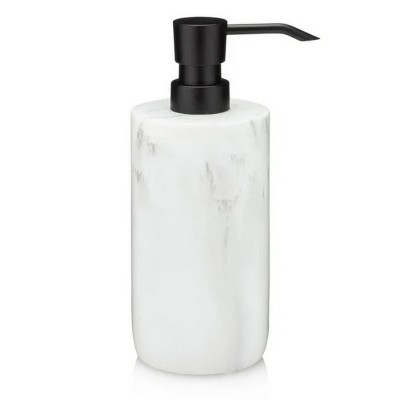 LunaLulinlk White Marble Soap Dispenser with Black Pump, Refillable Liquid Soap Dispenser 16 Oz. Capacity.