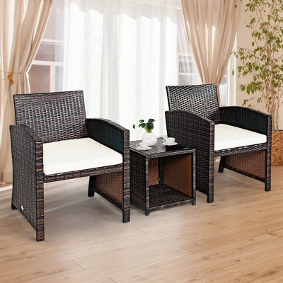 Costway 3pcs Patio Rattan Wicker Furniture Cushion Sofa Coffee Table ...