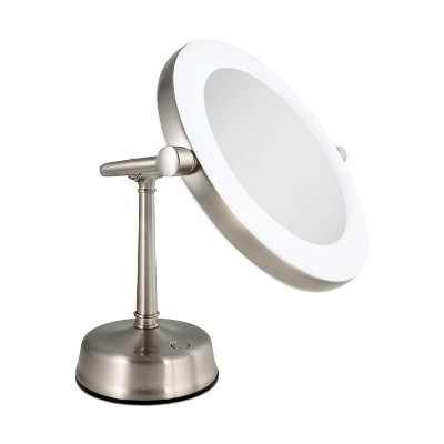 Lexington Satin Nickel Dual-Sided LED Lighted Vanity Mirror with Adjustable Stand