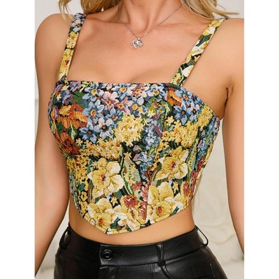 YESFASHION Womens Floral Tank Tops Sleeveless Vintage Wrap Casual Summer Spaghetti Strap
