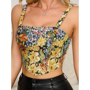 YESFASHION Womens Floral Tank Tops Sleeveless Vintage Wrap Casual Summer Spaghetti Strap - 1 of 4