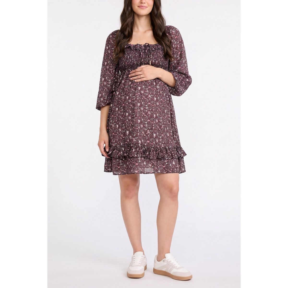 Women's Smocked Babydoll Long Sleeve Mini Dress | Motherhood Maternity - thumbnail 10