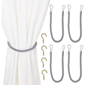 Juvale 2 Pairs Light Grey Rope Curtain Tiebacks with Hooks, Holdbacks for Window Drapes (26 in) - 1 of 4
