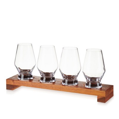 Viski Lead-Free Crystal Tasting Flight Kit with Wooden Tray
