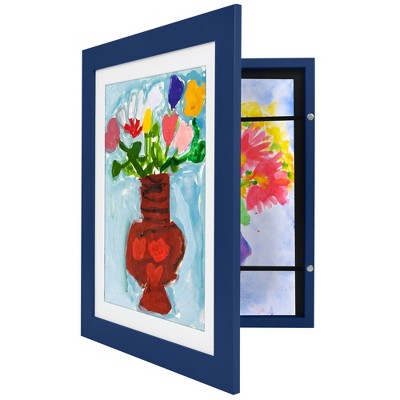 Americanflat Kids Art Frame 10x12.5 inches with 8.5x11 inches Mat - Composite Wood And Glass - Holds 100 Artworks