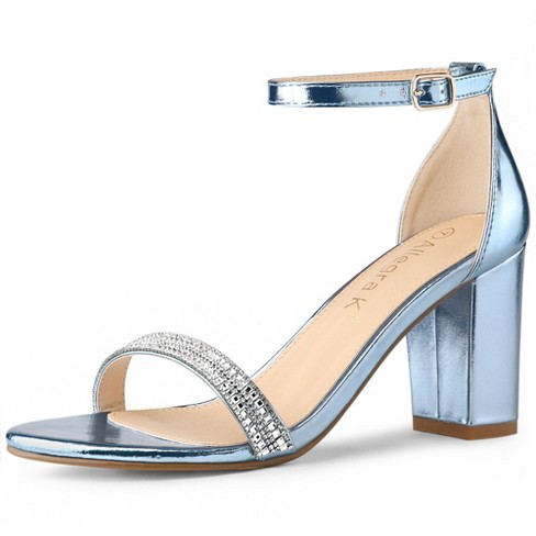Allegra K Women's Rhinestone Ankle Strap Chunky Sandals Blue 8.5 : Target