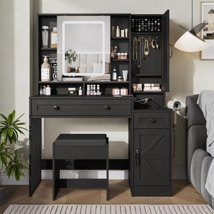 Makeup Vanity Desk with  Mirror, Lights, Power Outlet, Chair & Jewelry Cabinet - 1 of 4