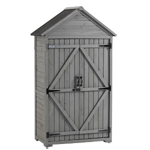 39.56"L x 22.04"W x 68.89"H Outdoor Storage Cabinet Garden Wood Tool Shed Outside Wooden Closet with Shelves and Latch, Gray/Brown - 1 of 4