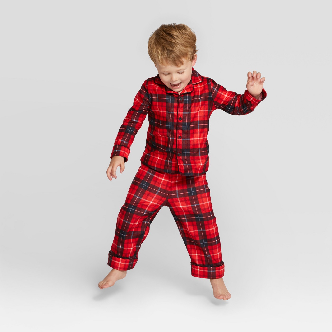 Toddler Plaid Holiday Notch Collar Pajama Set - Wondershopâ„¢ Red - image 1 of 3