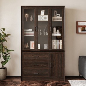 FUFU&GAGA Tall Storage Display Cabinet for Collectibles,Storage Hutch,Display Shelf,3 Glass-Door,3-Drawer,Living Room Organizer,Home Office Bookshelf - 1 of 4