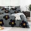 Black Flower Duvet Cover King 100 Cotton Set of 3 Set with Zipper Ties, Cute Yellow Grey Blossom Pattern, 2 Pillowcases - 2 of 4