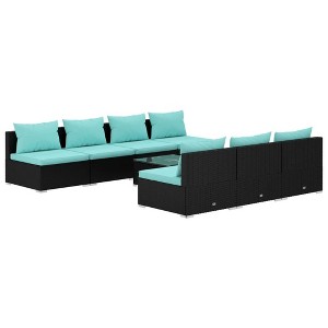 vidaXL Patio Lounge Set 8 Piece with Cushions – Black Poly Rattan Outdoor Seating, Aqua Cushions – Modular Arrangement for Garden or Patio - 1 of 4