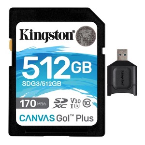 Kingston 512GB SDXC Canvas Go Plus 170MB/s Read Memory Card with USB 3.2 Reader - 1 of 3