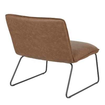Espresso Faux Leather Industrial Slipper Chair with Metal Legs