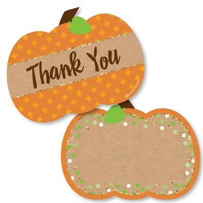 Big Dot of Happiness Pumpkin Patch - Shaped Thank You Cards - Fall, Halloween or Thanksgiving Party Thank You Note Cards with Envelopes - Set of 12