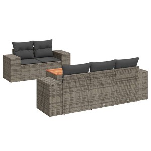 vidaXL Patio Sofa Set with Cushions Outdoor Furniture 6 Piece Poly Rattan - Gray - 1 of 4