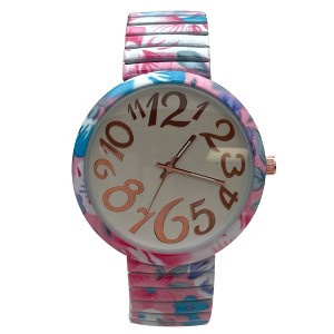 Olivia Pratt Big Dial Easy Reader Watch Floral Elastic Stretch Band Wristwatch Women Watch - 1 of 3