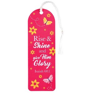 Dicksons BKMTL-518 Rise and Shine and Give Him Glory Hot Pink and Soft Yellow 2 x 6 Paper and Tassel Curved Top Encouraging Tassel Bookmark, Pack of - 1 of 2