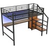 YOOCOZZ Full Size Metal Loft Bed with Desk, Storage Staircase, Small Wardrobe and LED Light - 2 of 4