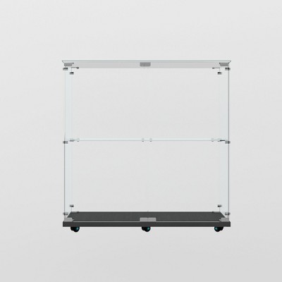 GlasFlength Decorative Storage Cabinets Glass Display Cabinet Lockable Cabinet Clear Tempered Cabinet for Living Room, Black, 30.91"*13.58"*34.17"
