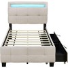 Streamdale Twin Size Upholstered Platform Bed with LED Frame and 2 Drawers, Linen Fabric, Beige - 4 of 4