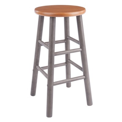 24" Gray and Teak Backless Wood Counter Stools Set