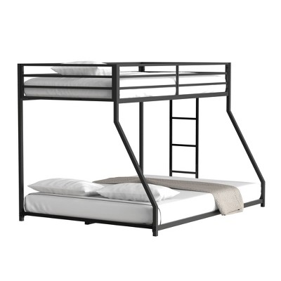 NicBex Twin Over Full Bunk Bed with Safety Vent Board Guardrail,Metal Twin Loft Bed with Built-In Ladder,Low Profile Bunk Beds for Bedroom