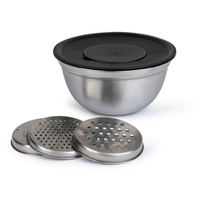 6-Piece Stainless Steel Bowl & Grater Set – 4.5 Qt Mixing Bowl with Lids and 3-Piece Grater