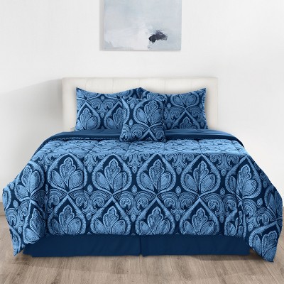 Down Alternative Ultra Soft Comforter Set Reversible Printed Comforter & Shams All Season Solid 5Pc Comforters - Lux Decor Bedding Set