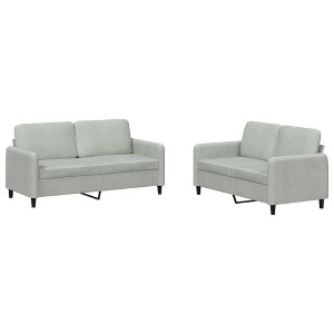 vidaXL 2 Piece Sofa Set in Light Gray Velvet - Comfortable Seating with Thick Padding and Durable Material for Living Room or Office Space - 1 of 4