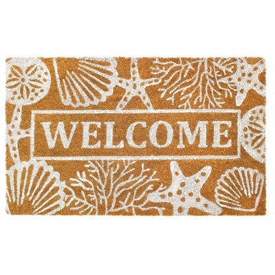 Raj 1'6" x 2'6" Tufted Seashells and Starfish Coir Doormat Natural/White