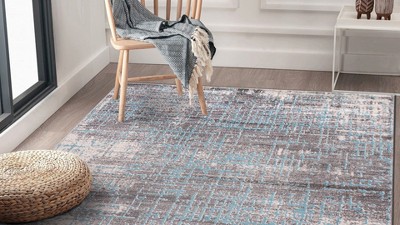 Blue and Gray Abstract Synthetic 5' x 7' Area Rug