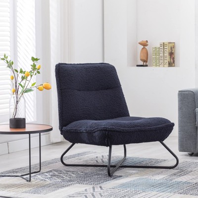 Angel Sar Modern Teddy Fabric Accent Chair, Armless Chair for Living Room, Office, Dark Blue