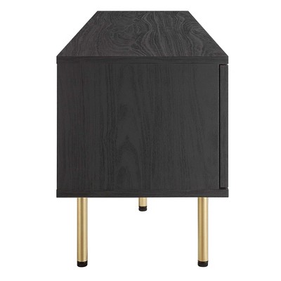 Cambria 70'' Black Rattan & Particleboard TV Stand with Cabinet