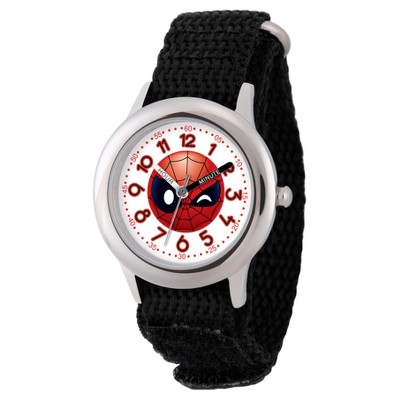 Boys' Marvel Emoji Spider-Man Stainless Steel Time Teacher Watch - Black