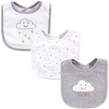 Hudson Baby Infant Cotton Bibs 3pk, Gray Cloud, One Size
