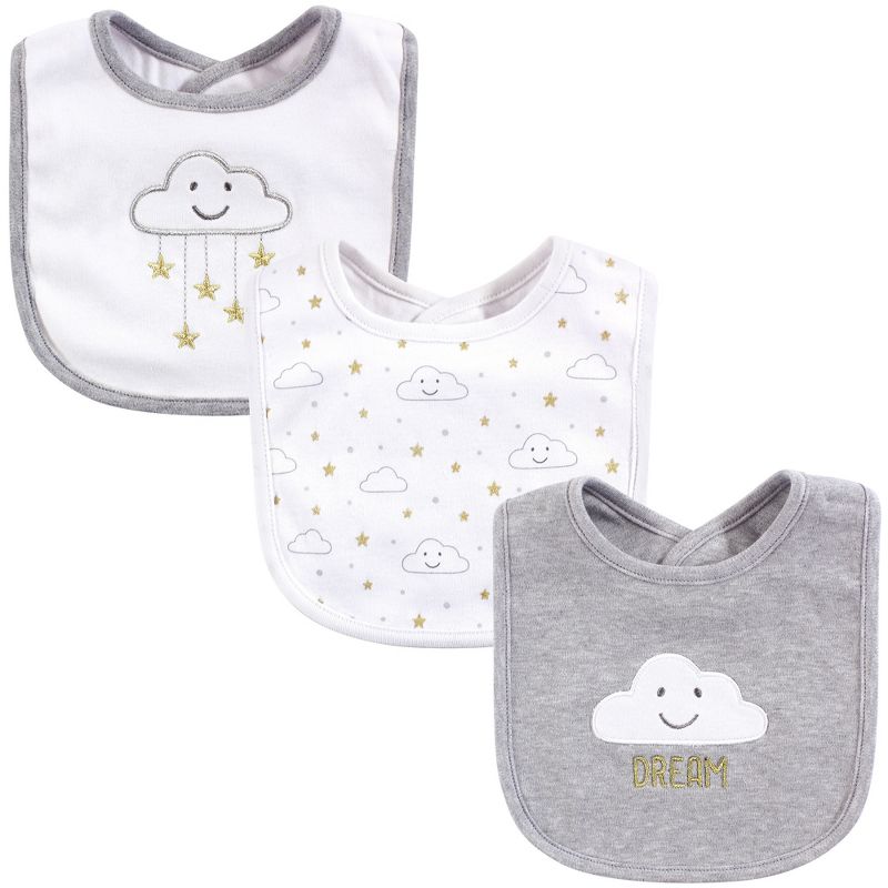 Hudson Baby Infant Cotton Bibs 3pk, Gray Cloud, One Size, 1 of 3
